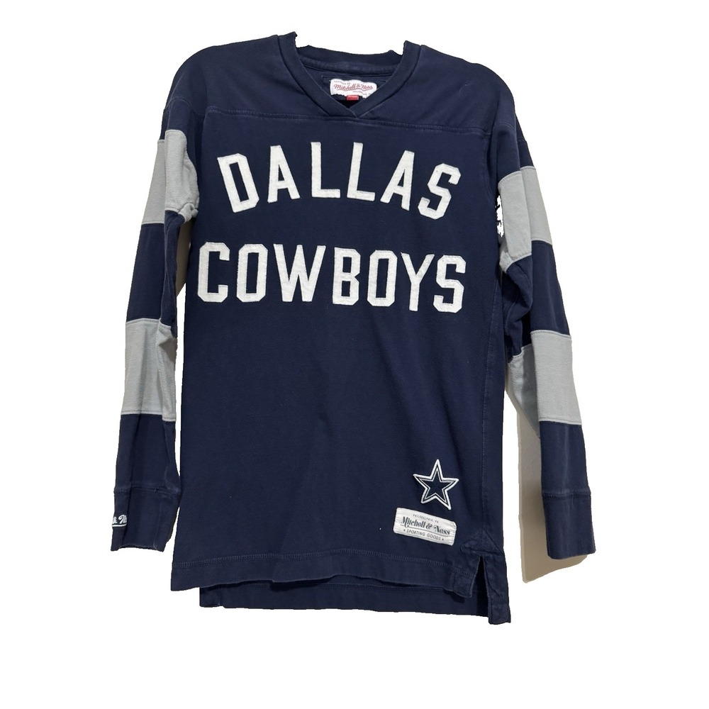 Mitchell & Ness Dallas Cowboys NFL Long Sleeve Shirt Navy Gray Size S